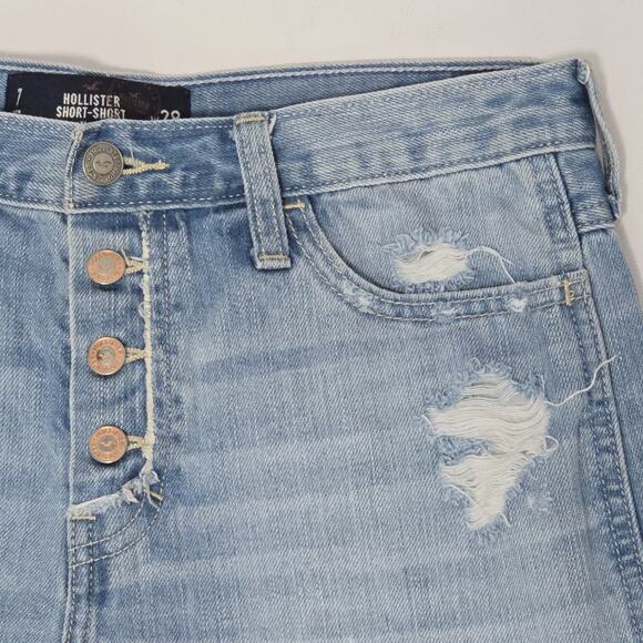 Hollister California Women's stretch Blue Denim Short Hi Rise Distressed size 28 - Picture 2 of 12
